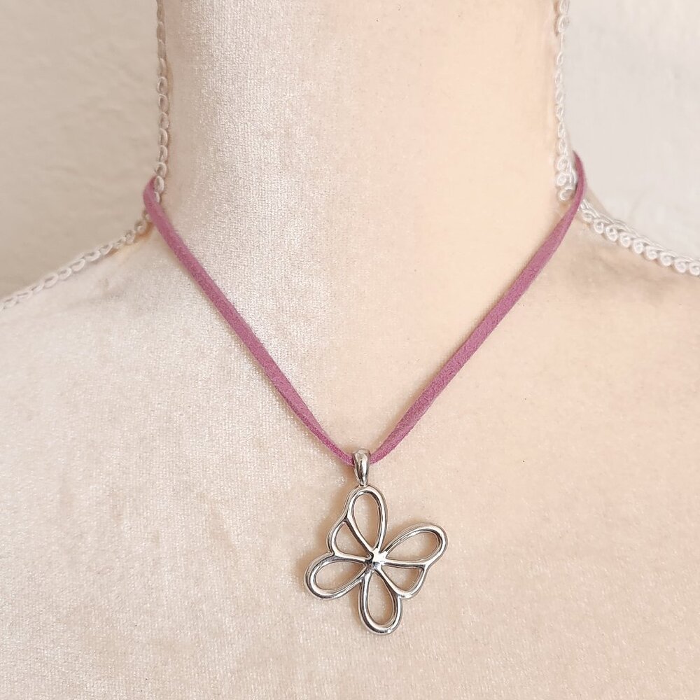 Lia Sophia Cutout Modernist Butterfly Pink Cord Dainty Feminine Necklace